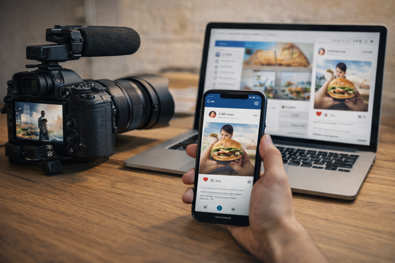 スマートフォンとPCでSNS投稿用素材を確認する様子